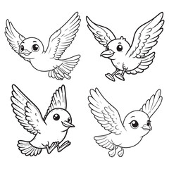 High-Quality Cute Cartoonic Gull Flying Pose Outline Vector Illustrations