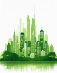 Fototapeta premium City with skyscrapers in 2d illustration isolated on white and copy space for text or logo, part 