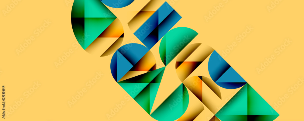Aufkleber Abstract geometric background with layered gradient shapes forming dynamic patterns. Overlapping semi circles and triangles create depth and contrast