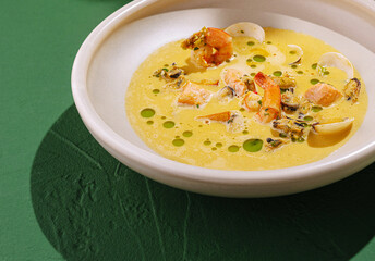 Delicious seafood soup served in an elegant bowl