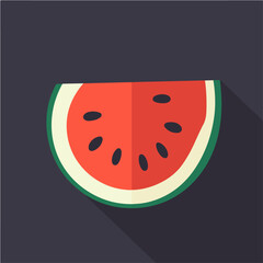 Very simple flat 2D icon watermelon slice simple vector illustration, isolated on black background, 