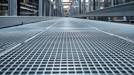 Metal grating with intricate patterns and openings forming a unique surface that is both functional and aesthetically pleasing