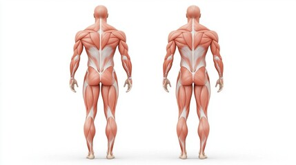 Anatomical Model of Human Musculature from Rear View Perspective