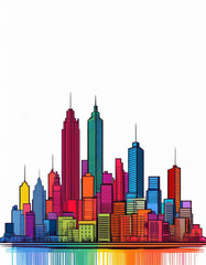 City with skyscrapers in 2d illustration isolated on white and copy space for text or logo, part 23