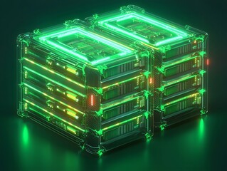 Fototapeta premium Innovative data storage system tech lab digital art futuristic environment close-up view technology concepts