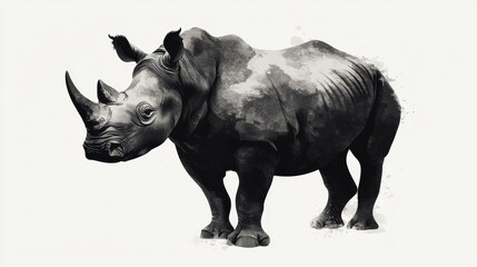Obraz premium Majestic Black Rhinoceros in Artistic Monochrome Illustration