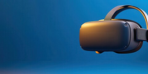A sleek virtual reality headset against a gradient blue background, showcasing modern technology designed for immersive experiences.