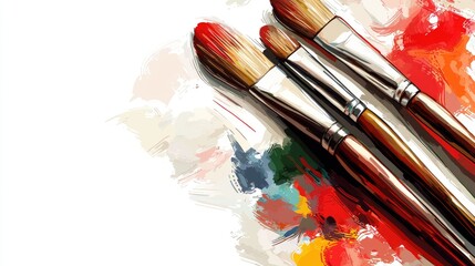 Obraz premium Artistic paintbrushes on colorful palette background. Possible use Stock photo for art supplies, painting, or design resources