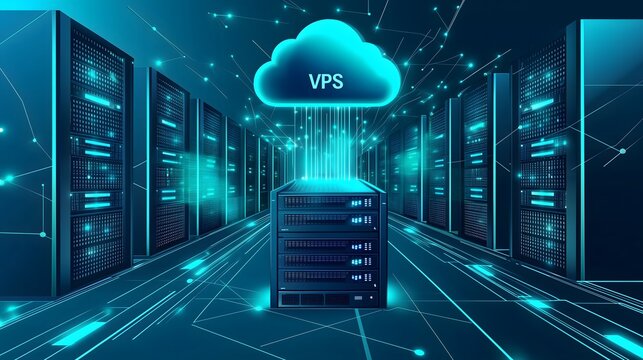 Vps hosting infrastructure data center digital technology server environment futuristic design cloud computing solutions