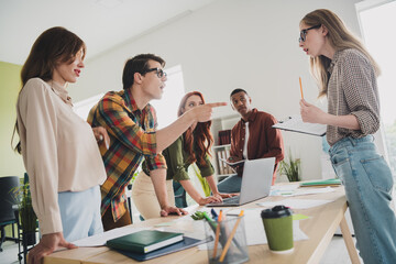 Photo of lovely young people blame argument stressed problem startup teambuilding comfortable...