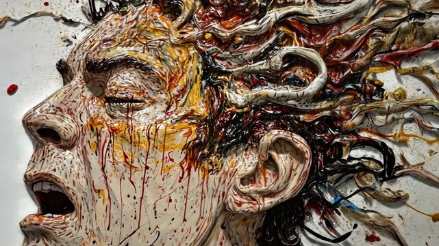 Artistic representation of emotional intensity through abstract expressionism in a contemporary gallery