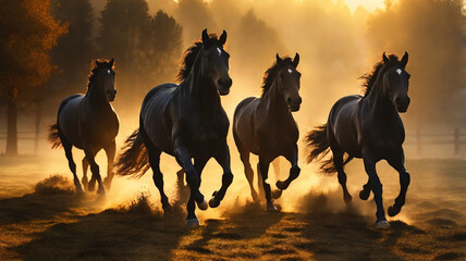 Fototapeta premium horse running in the sunset (golden hour) 