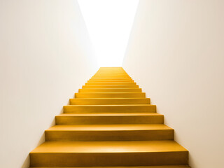 The golden steps or staircase goes up to infinity, concept of wealth, success, achievement, minimalist, 300dpi, 3d