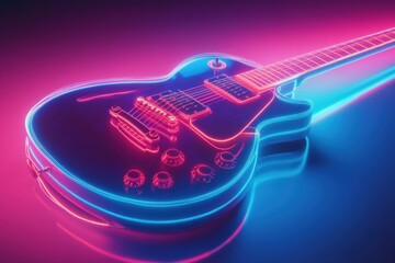 Obraz premium Neon Guitar. Bright Illustration with Classic Electric Guitar in Glowing Colours