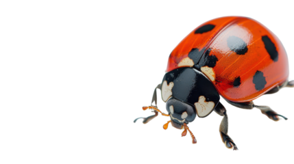 Ladybug walking on transparent background: a detailed macro shot