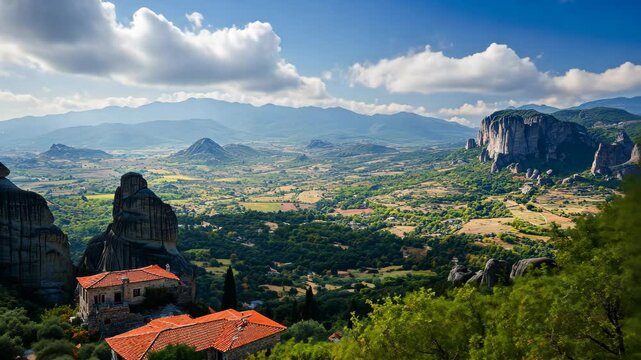Breathtaking landscape of Meteora Kalam with ancient monasteries and dramatic rock formations, Beautiful view of European travel site Meteora Kalambaka Greece