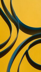 Top view of curved blue lines on yellow background
