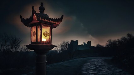 Ancient lantern at night
