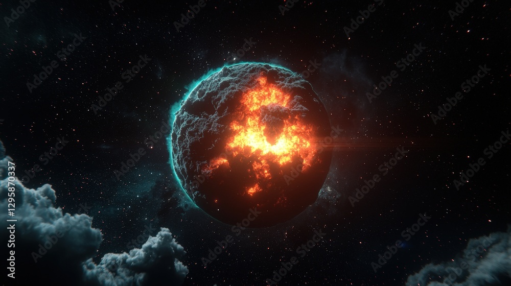 Wall mural a glowing celestial body exploding in outer space with light