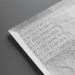 Close up view of braille text on white paper isolated on grey