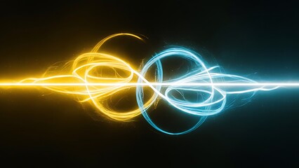 A dark background with a yellow and blue light