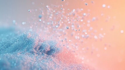 An explosion of particles, blue sand, coral and sea foam