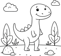 Adorable Dinosaur Coloring Page Vector Illustration for Kids - Fun and Educational Printable Activity