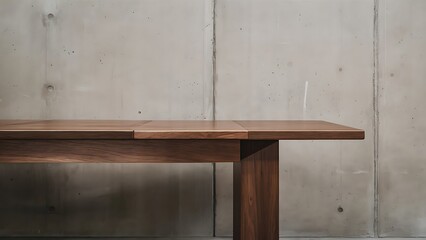 Wood table top on bare concrete wall background - can be used for display or montage your products.