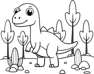 Adorable Dinosaur Coloring Page Vector Illustration for Kids - Fun and Educational Printable Activity
