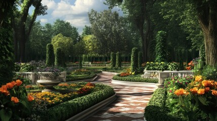Fototapeta premium Serene gardening experience in vibrant park outdoor lifestyle scene lush greenery and colorful flowers