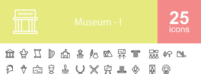 Line icons about museum.vector illustration