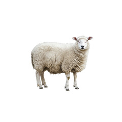 Obraz premium Adorable White Sheep Standing on Grass Isolated on a White Background