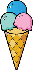Ice Cream Cone Vector Illustration with Three Scoops - Perfect for Summer Designs and Dessert Themes