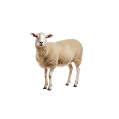 Fototapeta premium Cute Domestic Sheep Standing on Pasture with Soft Wool Texture