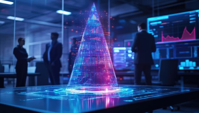 Holographic Pyramid Display in Business Meeting