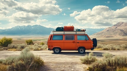 Adventure road trip van in stunning mountain landscape travel photography digital nomad lifestyle scenic viewpoint