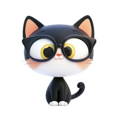 Obraz premium Cute Black Cat with Glasses Illustration,General Fashion , Remove Background
