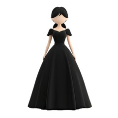 Fototapeta premium Elegant Woman in Black Dress Cartoon Illustration,General Fashion , Remove Background