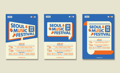 Minimalist festival poster design. Set music festival poster and flayer