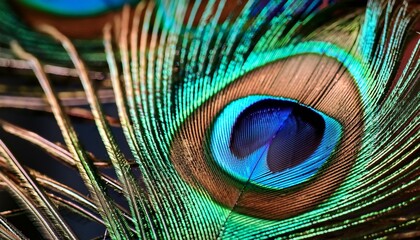 Naklejka premium Close-Up of a Peacock Feather, Highlighting the Iridescent Colors and Intricate Patterns