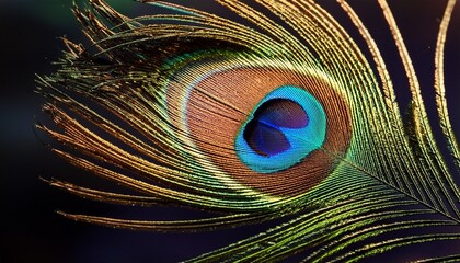 Naklejka premium Close-Up of a Peacock Feather, Highlighting the Iridescent Colors and Intricate Patterns