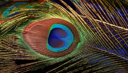 Obraz premium Close-Up of a Peacock Feather, Highlighting the Iridescent Colors and Intricate Patterns