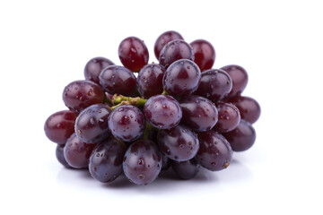 Fototapeta premium Bunch of dark purple grapes white background water droplets