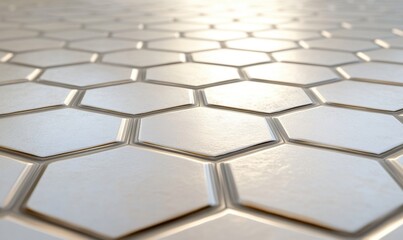 Fototapeta premium Metallic hexagonal tiles surface with light reflection, for backgrounds