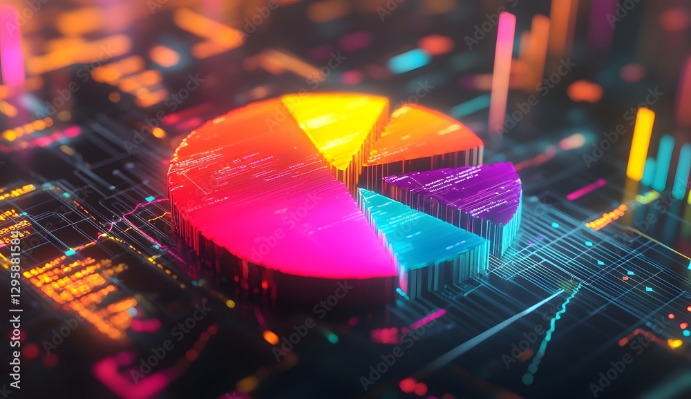 Poster colorful pie chart on circuit board background