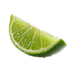 Slice of lime, flying floating, isolated on white background. Isolated, transparent, png.