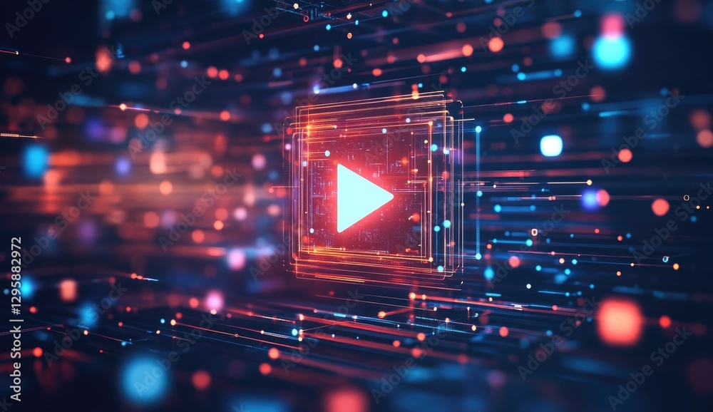 Leinwandbilder digital play button in data network