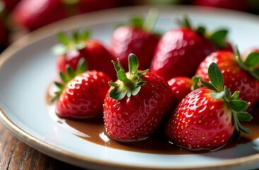 Chocolate cream with fresh strawberries. Close-up. Melted chocolate and strawberries - a delicious treat for those with a sweet tooth