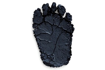 Naklejka premium A large, black footprint is displayed, showcasing detailed textures and grooves, suggesting a wild animal's presence.