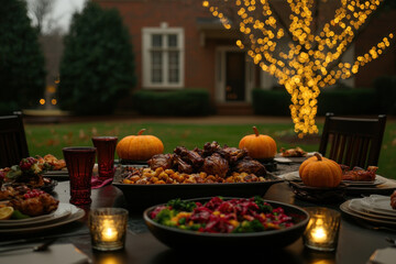 Festive family enjoys autumn feast together